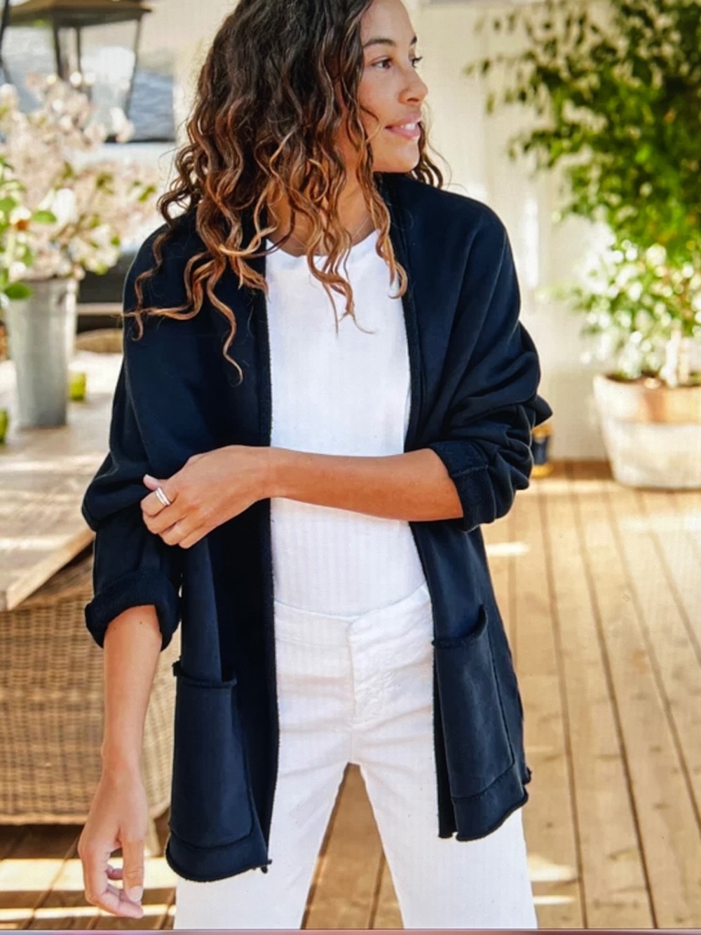 Frank & Eileen Barbara Beach Cardigan Triple Terry Blue Size M